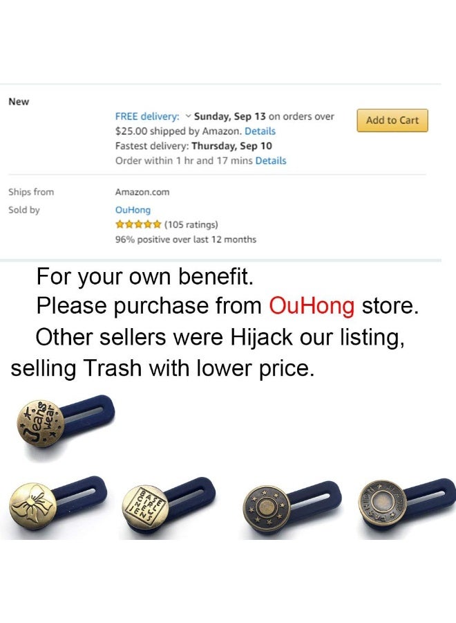 زرار معدني موسع لزر البنطلون بحبل مرن لا يحتاج خياطة لتوسيع الجينز والياقة والأساور والبناطيل الكاكي والفساتين يضيف 2.5 سم إلى مقاس الخصر للرجال والنساء ( 5 قطع ) - Image 4