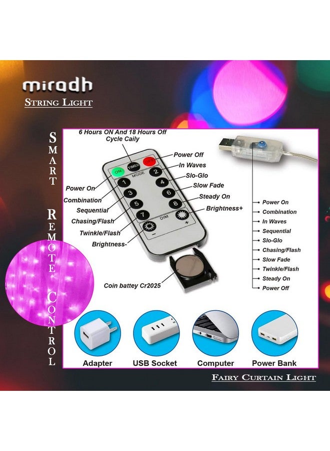 MIRADH 300 LED Fairy Curtain String Lights - USB Powered Remote-Controlled Backdrop, Warm Ambience for Diwali, Navratri, Christmas & New Year Décor, (Pink) - Image 4