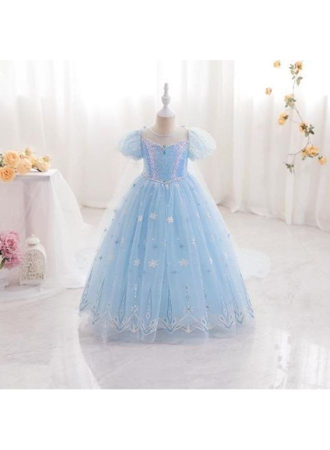فستان بنات صيفي أزرق فاتح أميرة إلسا فروزين فستان شبكي منفوش عصري مضيء