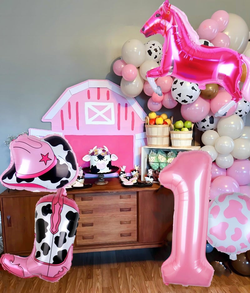 Kwuz Cowgirl Balloons First Rodeo Birthday Party Decorations for Girls, Pink Horse Hat Boot Cow Balloons Disco Girl 1st Rodeo Birthday Party Decor Supplies Favors (32 Inch Pink 1) - Image 3