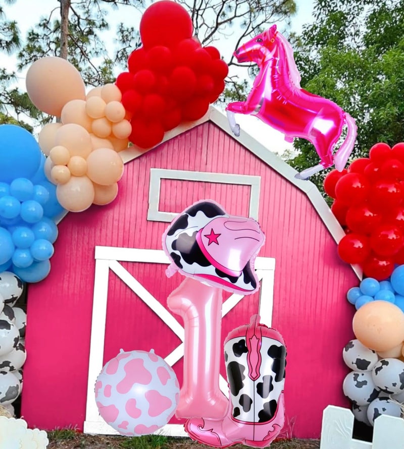 Kwuz Cowgirl Balloons First Rodeo Birthday Party Decorations for Girls, Pink Horse Hat Boot Cow Balloons Disco Girl 1st Rodeo Birthday Party Decor Supplies Favors (32 Inch Pink 1) - Image 5