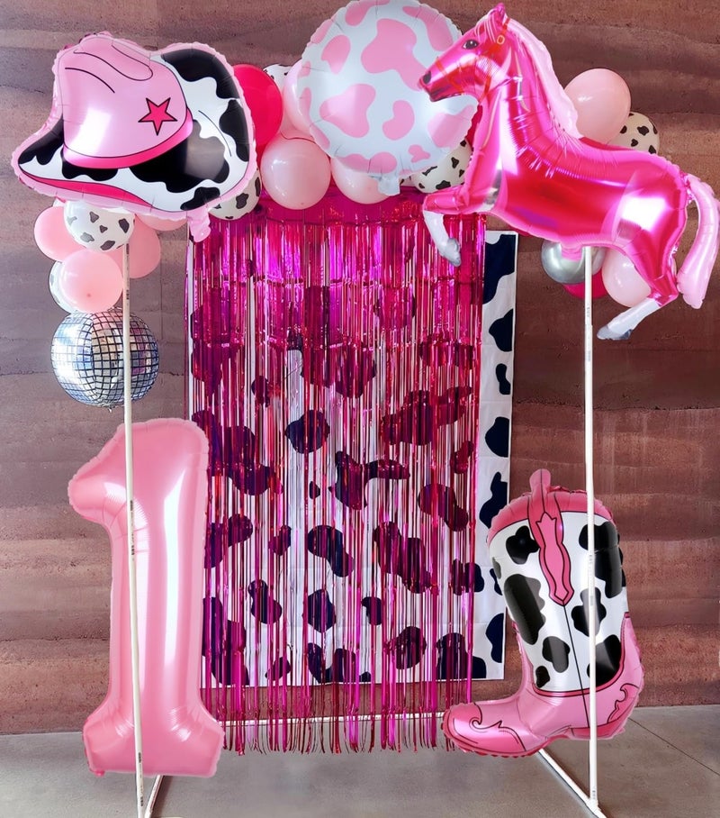 Kwuz Cowgirl Balloons First Rodeo Birthday Party Decorations for Girls, Pink Horse Hat Boot Cow Balloons Disco Girl 1st Rodeo Birthday Party Decor Supplies Favors (32 Inch Pink 1) - Image 2