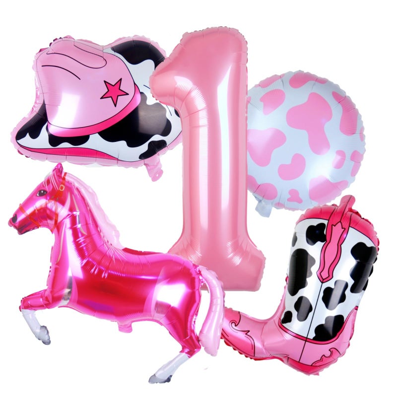 Kwuz Cowgirl Balloons First Rodeo Birthday Party Decorations for Girls, Pink Horse Hat Boot Cow Balloons Disco Girl 1st Rodeo Birthday Party Decor Supplies Favors (32 Inch Pink 1) - Image 1