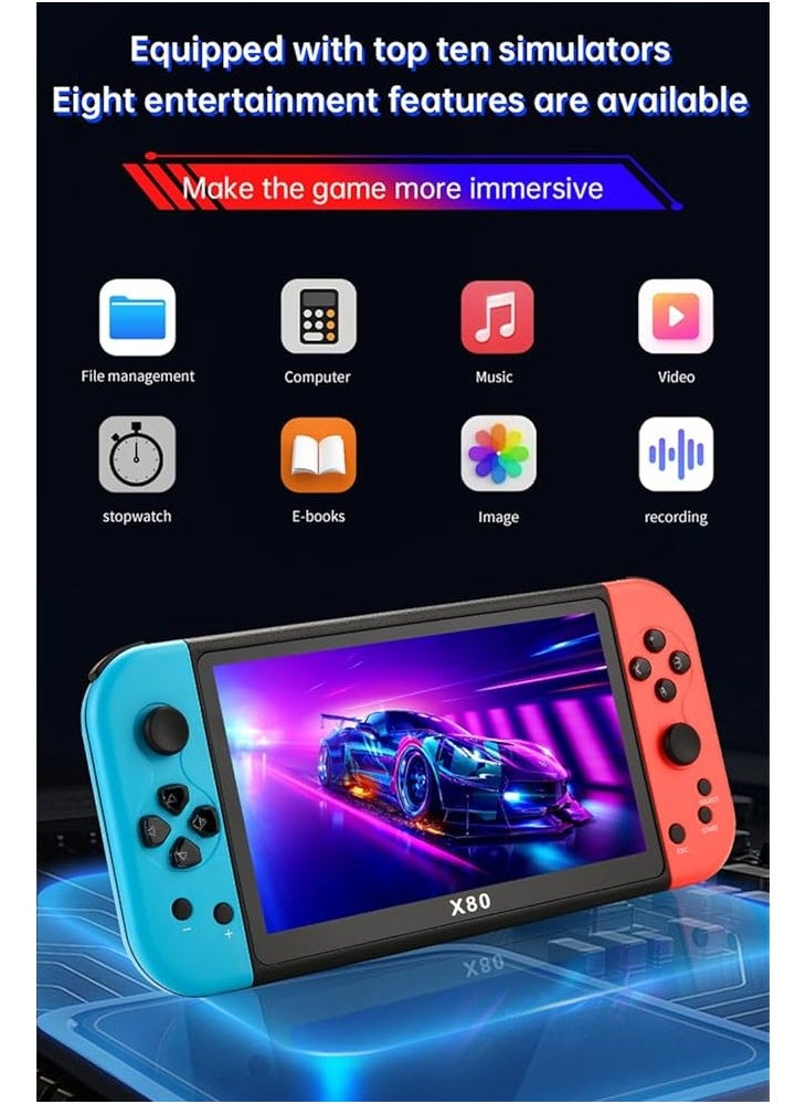 SMARTX - X80 Game Console, 7 Inch Retro Game Console with 10000 Built-in Games, Supports 10 Emulators and 128GB TF Card Expansion, Multifunctional Pocket Game for Kids - Image 1