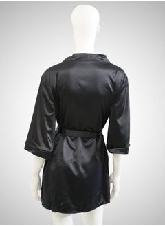 ovitio Women's Black Bathrobe with Waist Tie in Two Pieces  - Image 4