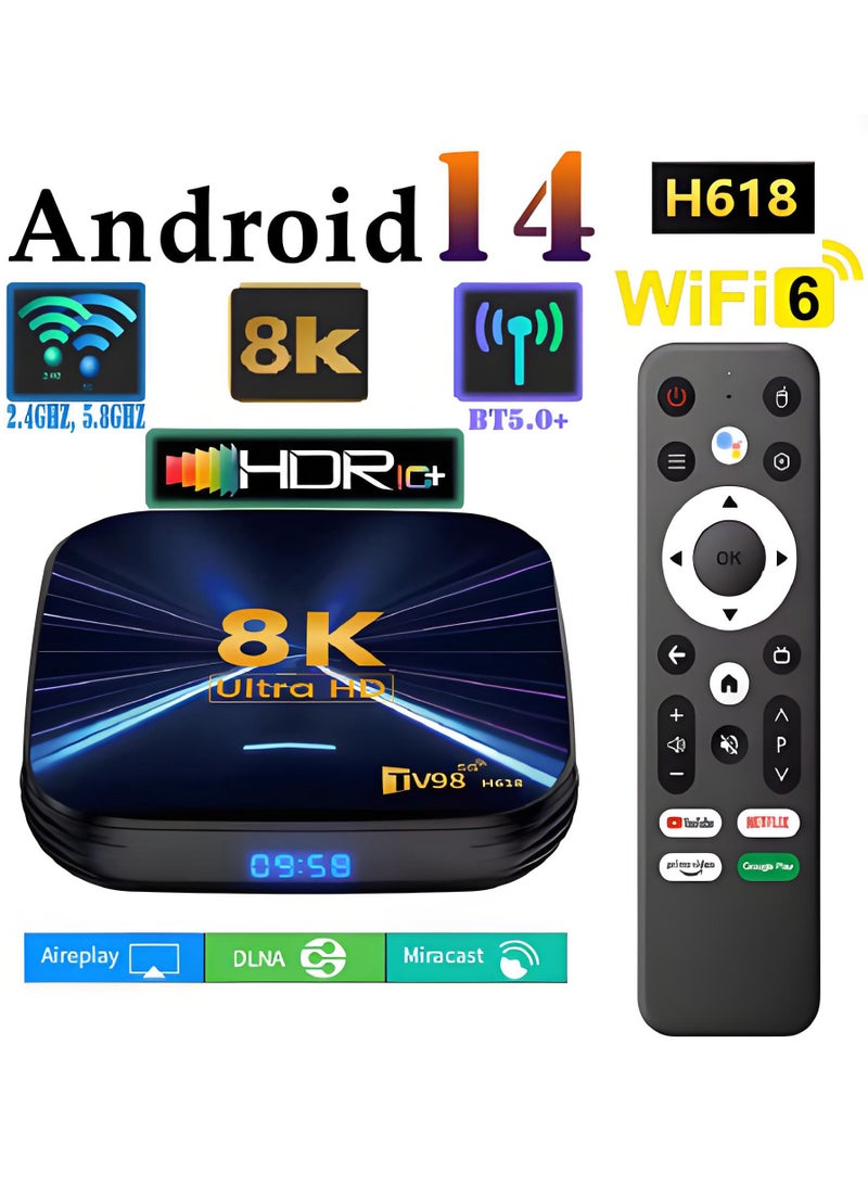 TV98 Smart wifi6 TV Box Android 14 best H618 Quad Core 4K 8K HD Portable Smart Home BT5 Voice Remote Media Player android Set Top Box - Image 1