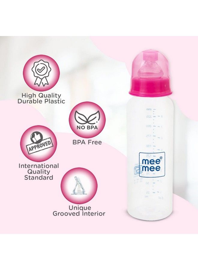 mee mee Baby Eazy Flo Premium Baby Feeding Bottle For Babies;Kids;Infants;Toddlers With Anti Colic Valve Wide Neck Nipple & Soft Silicone Teat (Pink 250Ml Single Pack) - Image 3