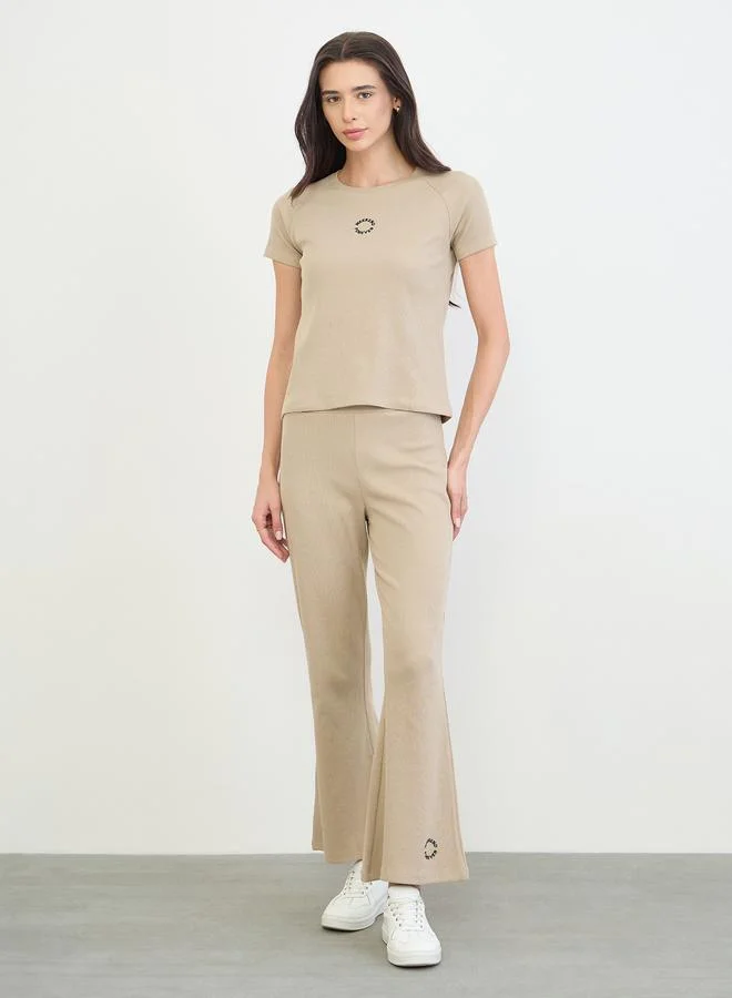 ستايلي Beige Ribbed Flared Leggings