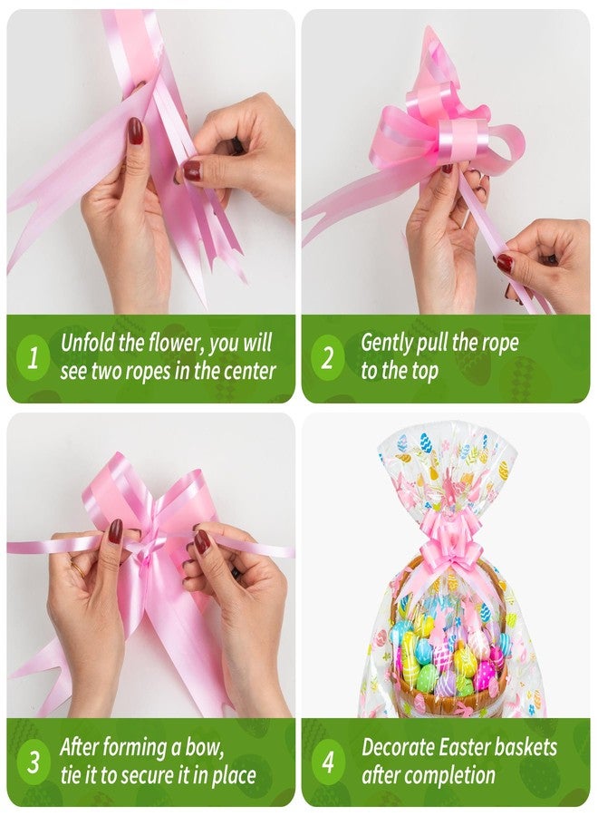 GOMANCHE 10 Pack Large Easter Basket Bags, 24 x 30 Inches Easter Cellophane Basket Wrap with 10 Pieces Pull Bow, Plastic Gift Wrapping for Spring Party Favor Supplies - Image 4