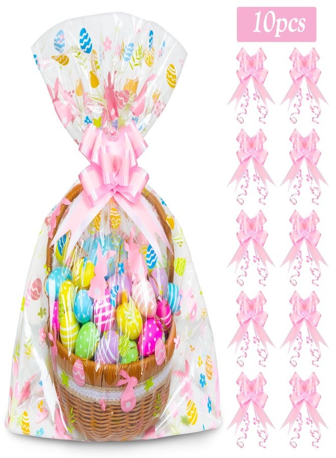GOMANCHE 10 Pack Large Easter Basket Bags, 24 x 30 Inches Easter Cellophane Basket Wrap with 10 Pieces Pull Bow, Plastic Gift Wrapping for Spring Party Favor Supplies - Image 2