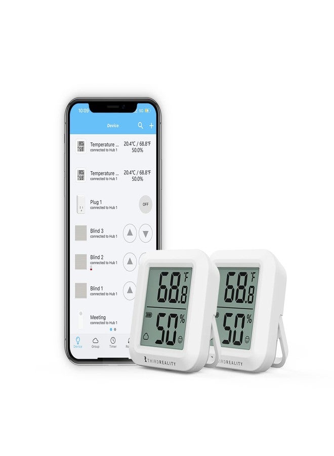 THIRDREALITY Zigbee Temperature and Humidity Sensor 2-Pack, Digital LCD Display, ZigBee Hub Required, App Records, Remote Monitoring and Smart Home Automation, Including AAA Batteries - Image 1