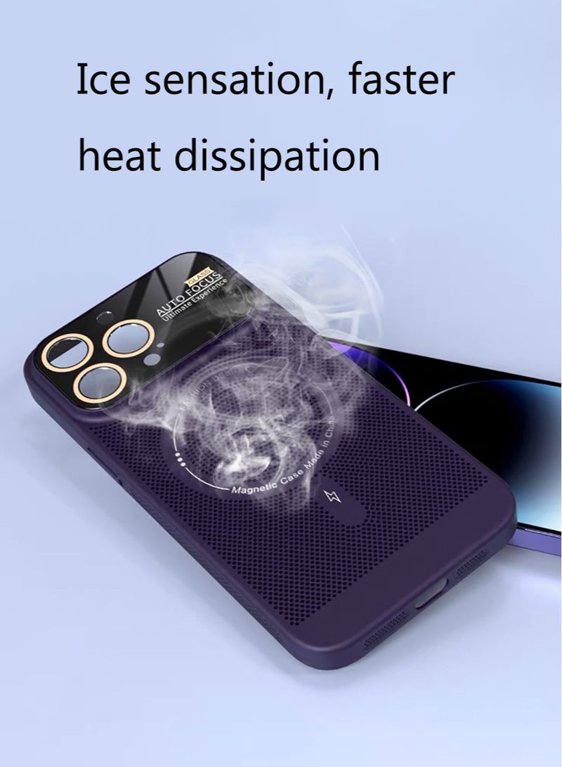 Color Fans For iPhone 13 Pro Max MagSafe Case Lens Protect Heat Dissipation Cover Purple  - Image 3