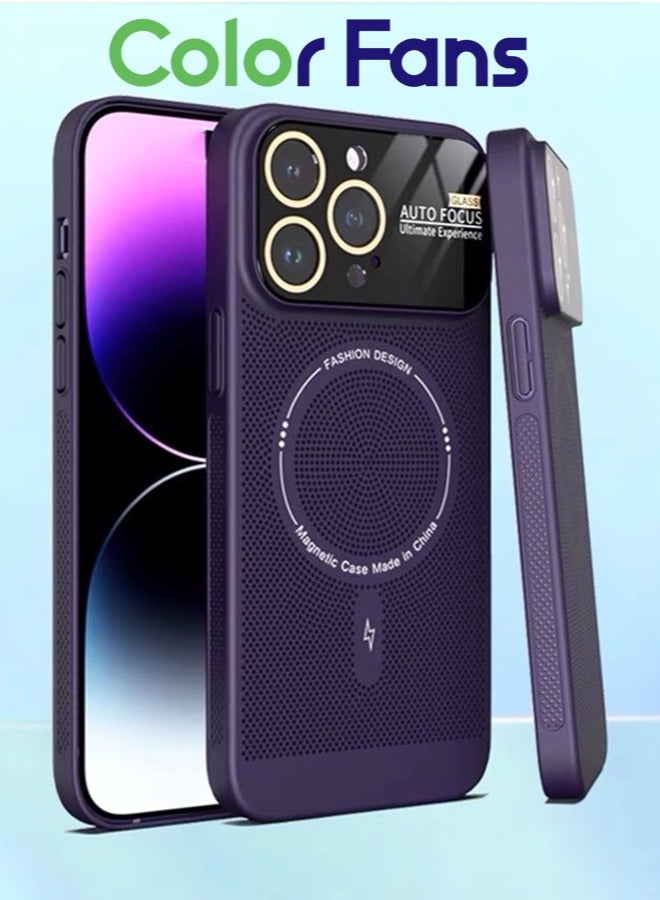 Color Fans For iPhone 13 Pro Max MagSafe Case Lens Protect Heat Dissipation Cover Purple  - Image 1