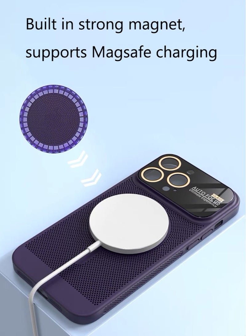 Color Fans For iPhone 13 Pro Max MagSafe Case Lens Protect Heat Dissipation Cover Purple  - Image 5