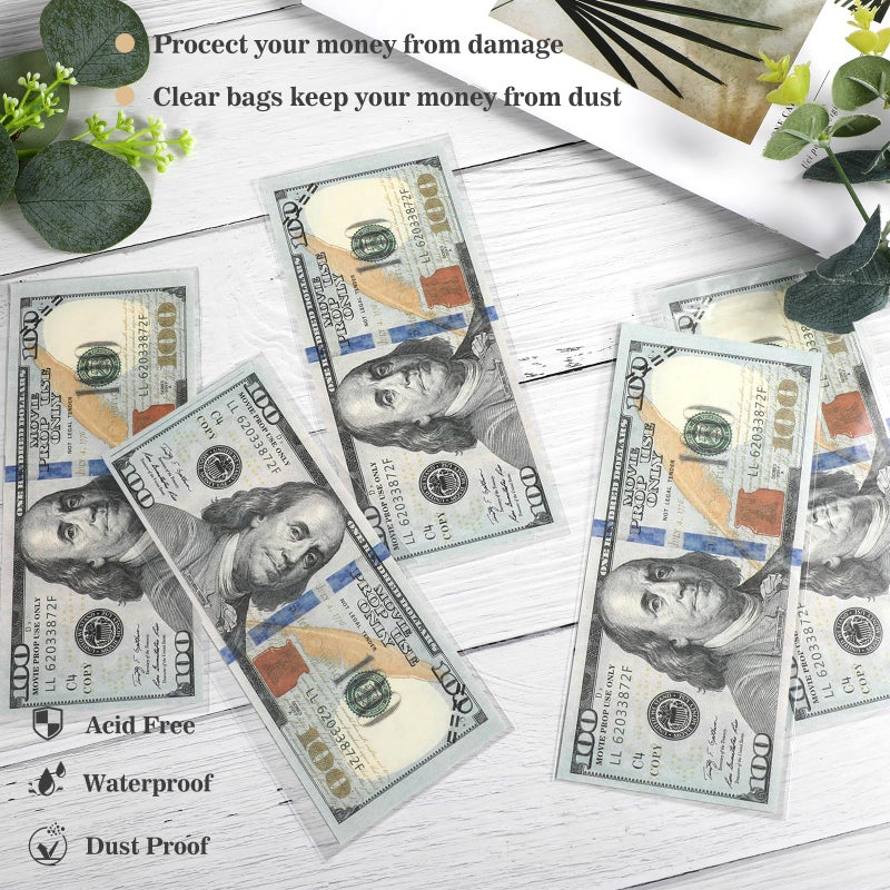 Miraclekoo 100Pcs Cake Money Box Transparent Bag Clear Paper Money Currency Sleeves Self Sealing Cellophane Money Bags - Image 3