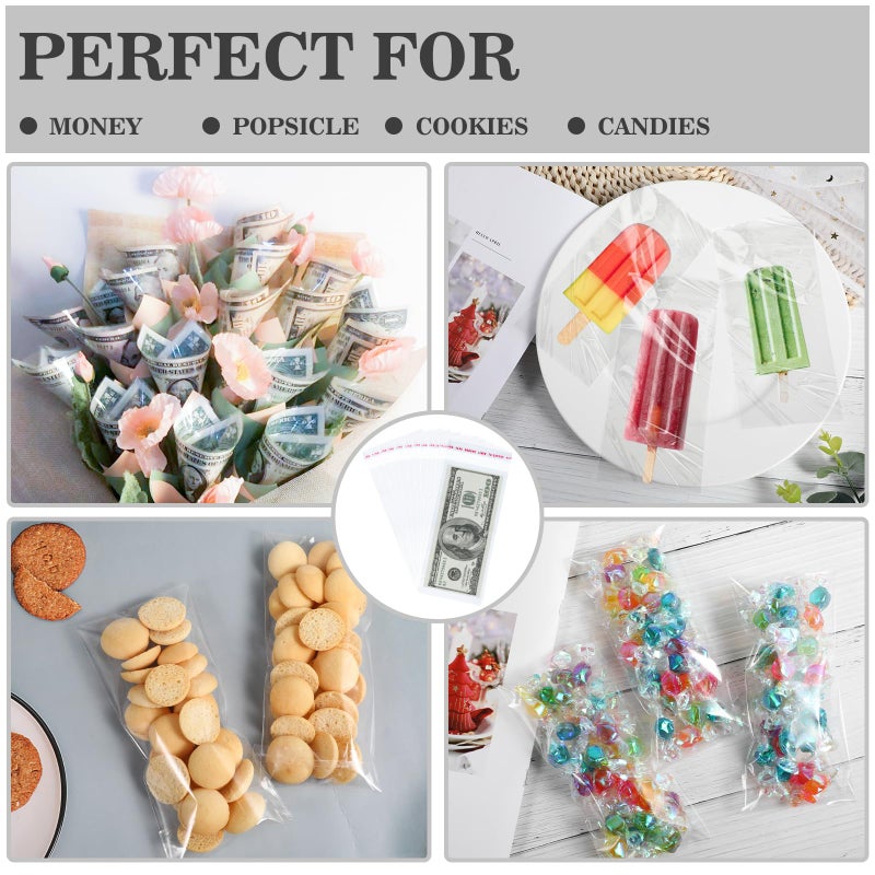 Miraclekoo 100Pcs Cake Money Box Transparent Bag Clear Paper Money Currency Sleeves Self Sealing Cellophane Money Bags - Image 5