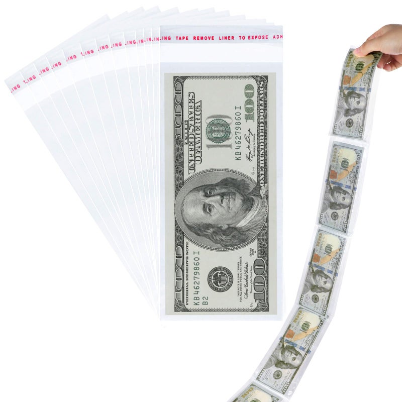 Miraclekoo 100Pcs Cake Money Box Transparent Bag Clear Paper Money Currency Sleeves Self Sealing Cellophane Money Bags - Image 1