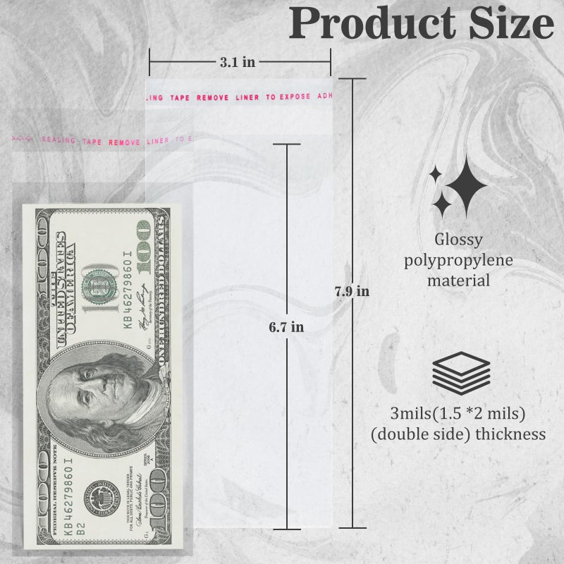 Miraclekoo 100Pcs Cake Money Box Transparent Bag Clear Paper Money Currency Sleeves Self Sealing Cellophane Money Bags - Image 2