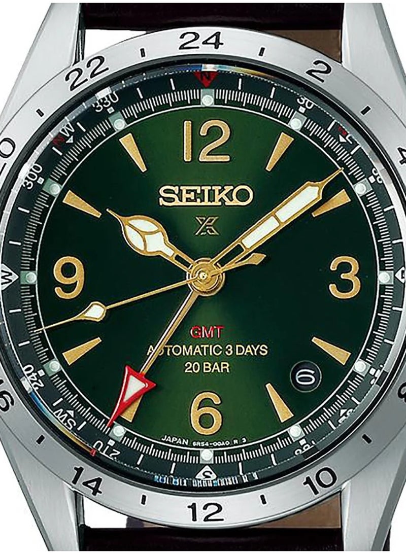 سيكو Prospex Alpinist Mechanical GMT Men’s Watch SBEJ005, 39.5 mm Green Dial, Leather Strap, 100 m WR - Image 3