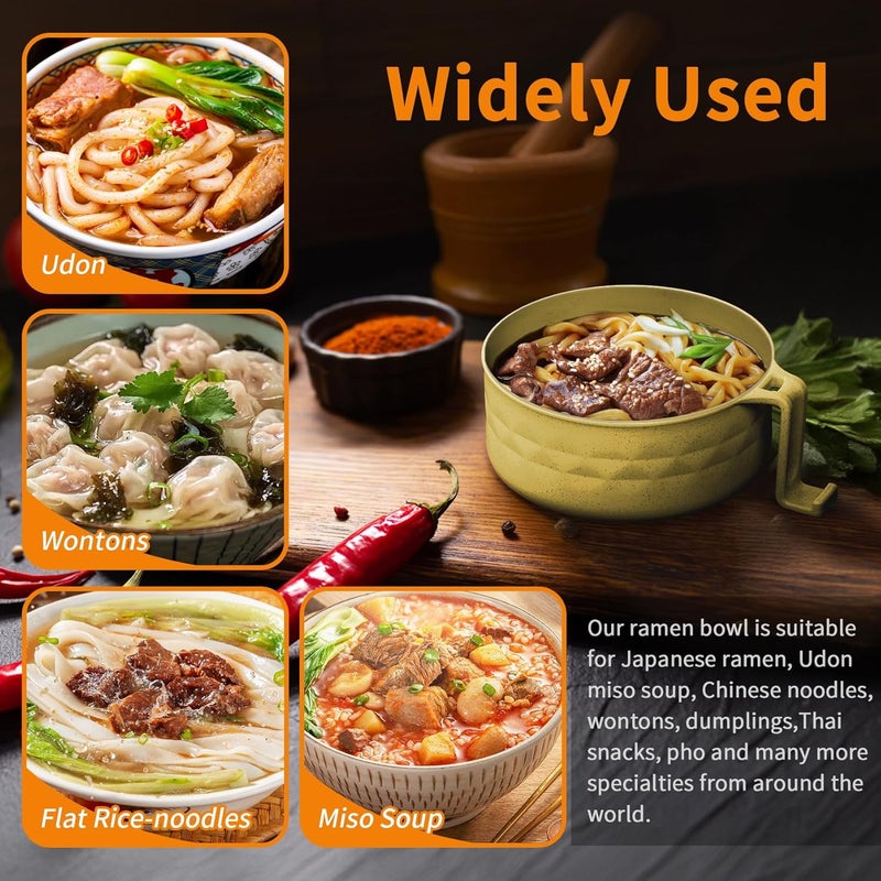 MUUBOOX طقم وعاء رامين 32 أونصة مع طباخ رامين ووعاء ميكروويف وغطاء وعاء نودلز محمول للمنزل والمكتب وغرفة النوم هدية للكلية باللون الأصفر - Image 3