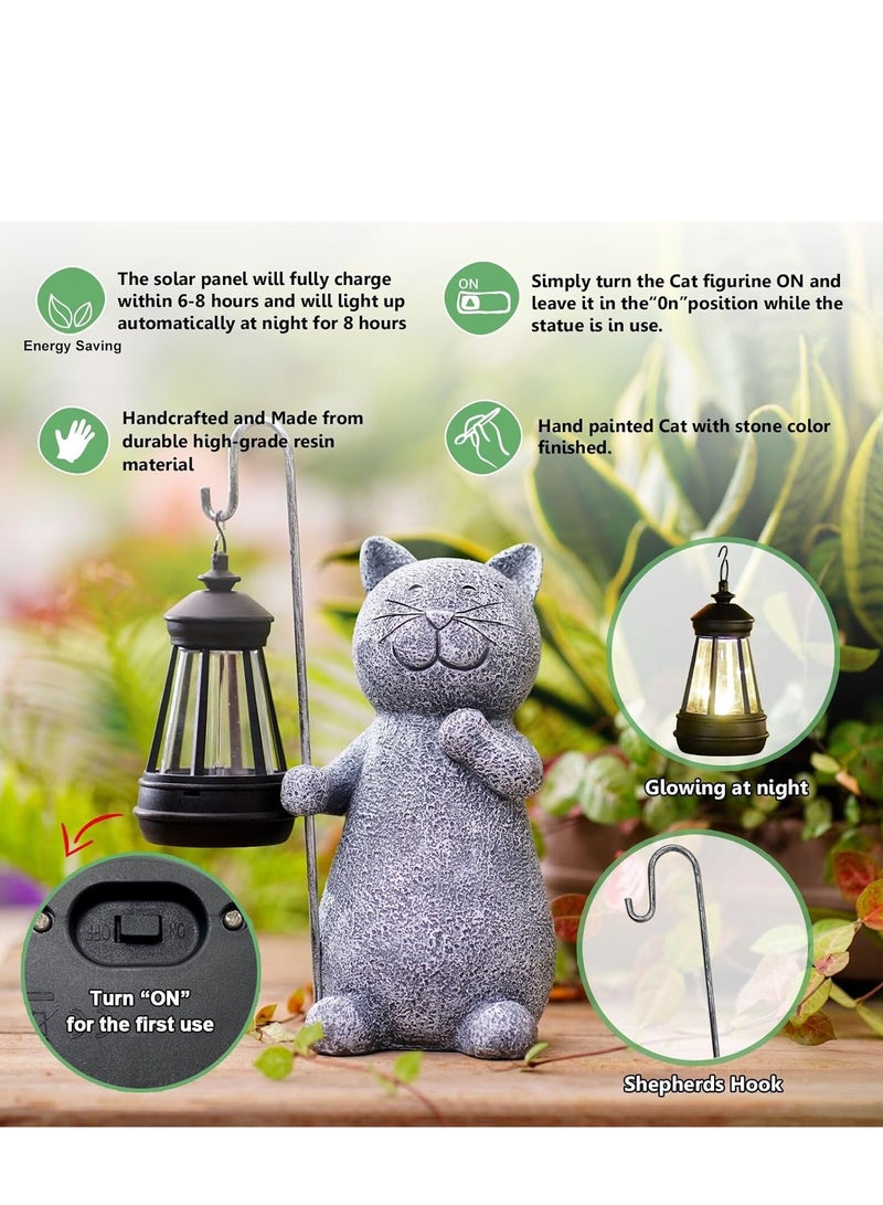 KASTWAVE Solar Garden Light, Statue Cat Figurine Light with Solar Lantern for Garden, Waterproof Solar Statue Cat Light for Patio, Balcony, Yard, Perfect Housewarming Gift for Family, 1 Pcs - Image 3