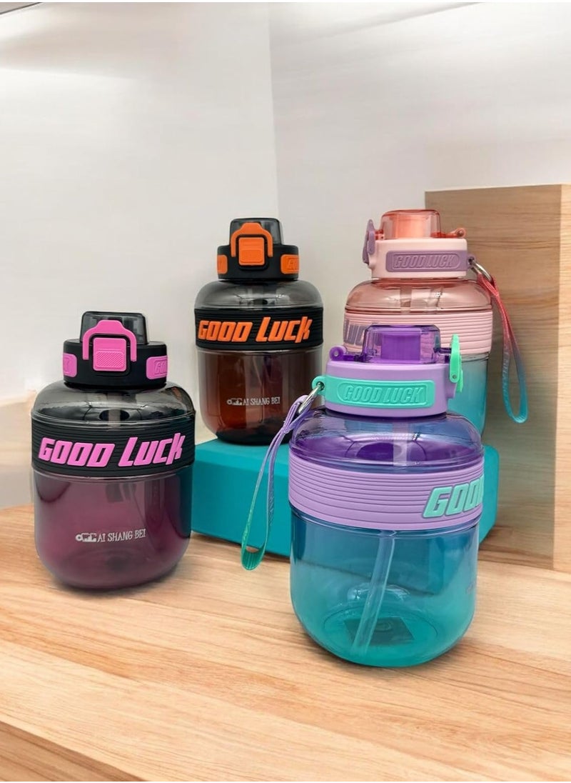 QSHOP QSHOP®Sports Water Bottles 1000ml with Removable Straw, BPA Free & Leak Proof, Motivational Large Water Bottle with Time Marker for Fitness, Gym, Camping  - Image 2