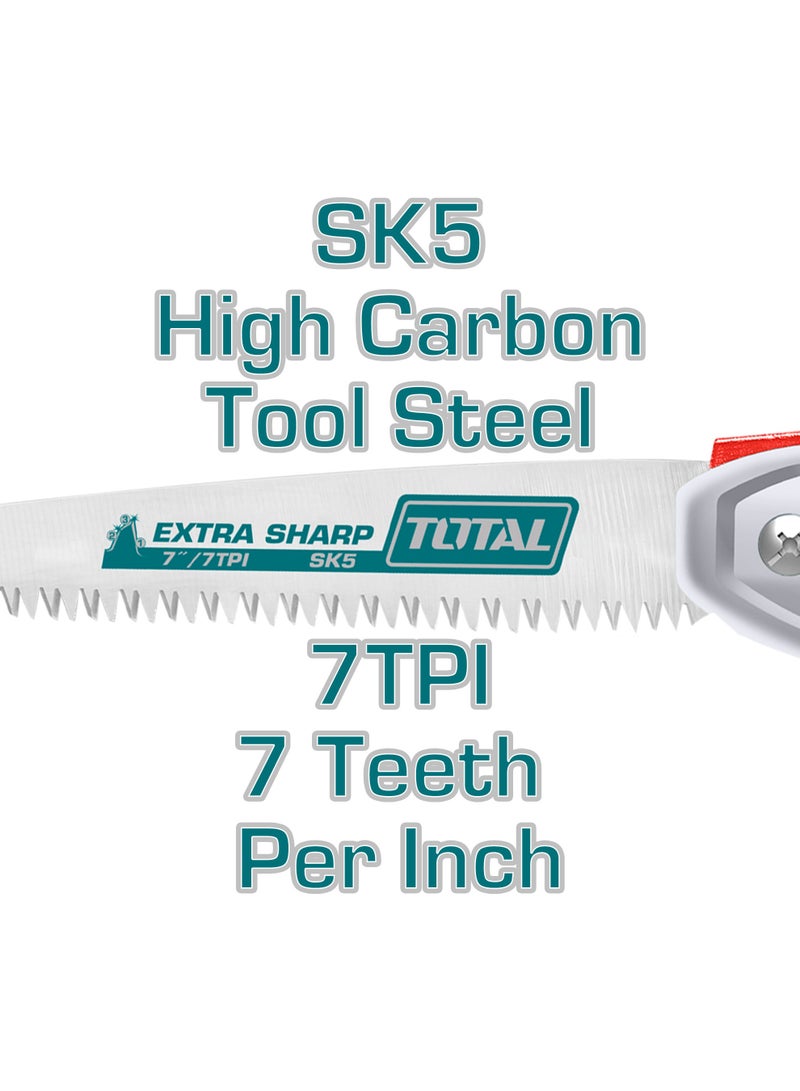 توتال منشار يدوي قابل للطي من توتال مقاس 7 بوصات، مصنوع من فولاذ عالي الكربون SK5، بعدد 7 أسنان لكل بوصة (TPI)، نصل فائق الحدة مزود بقفل لحماية اليد، موديل THFSW1808 - Image 3