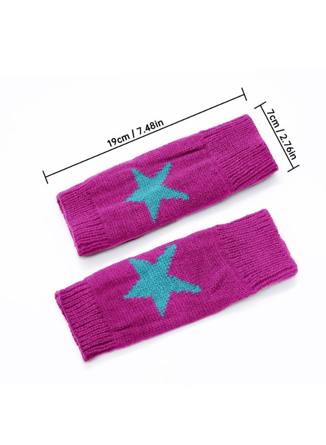 PAWSONIFY Fingerless Star Printed Knitted Gloves - Wrist Warmers Mittens Knitted Gloves for Women Men Typing - Image 2