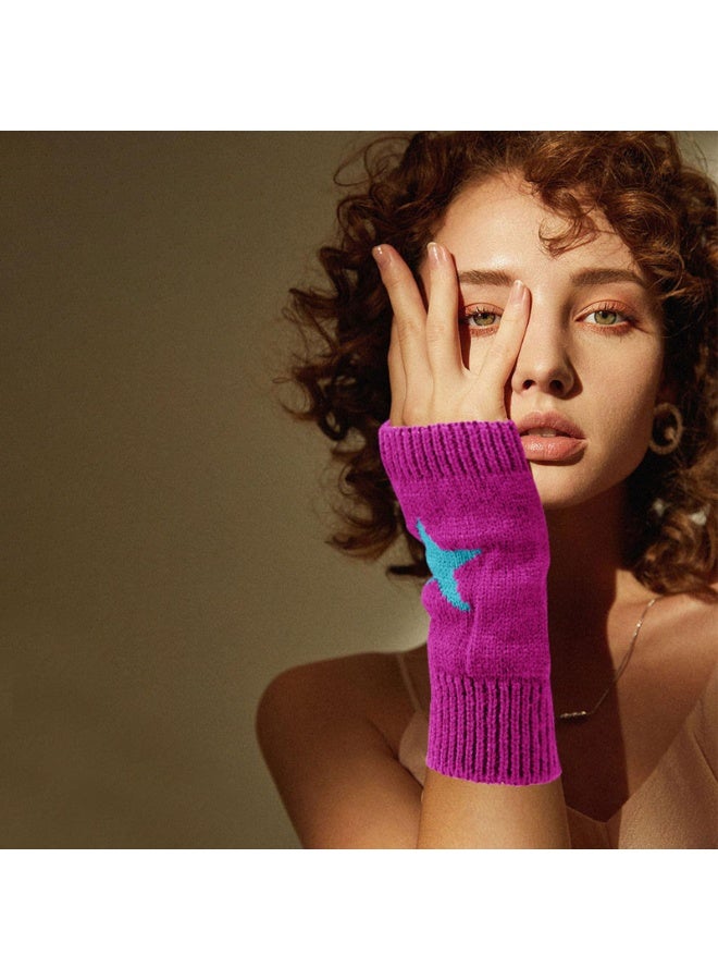 PAWSONIFY Fingerless Star Printed Knitted Gloves - Wrist Warmers Mittens Knitted Gloves for Women Men Typing - Image 5