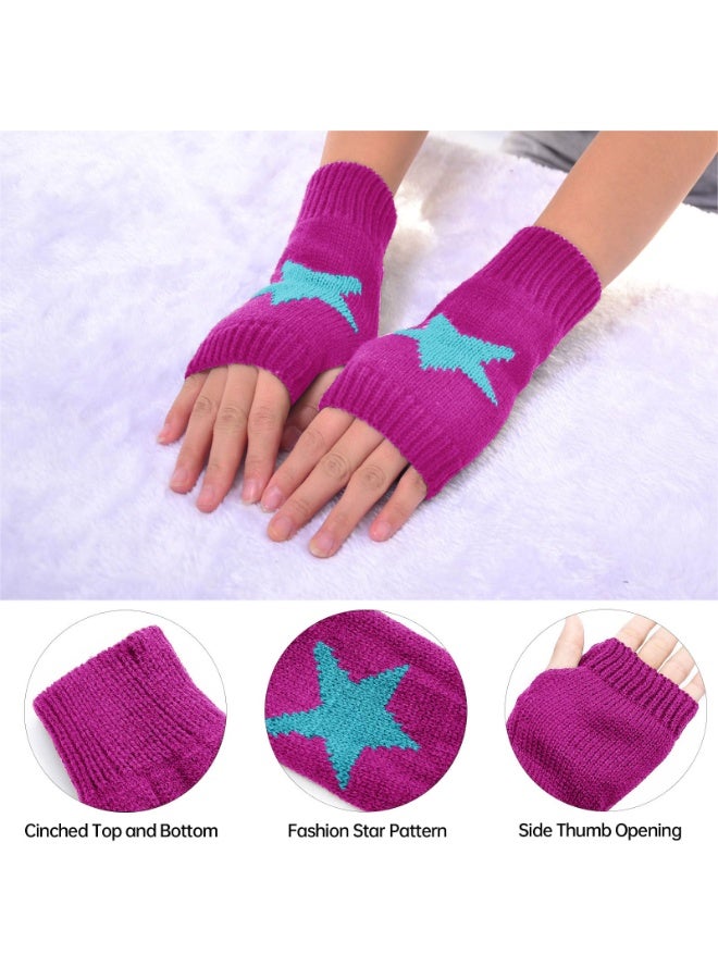 PAWSONIFY Fingerless Star Printed Knitted Gloves - Wrist Warmers Mittens Knitted Gloves for Women Men Typing - Image 3