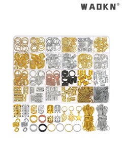 دبليو أيه أو كي أن 259PCS اكسسوارات مجوهرات الشعر للنساء أو الرجال الضفائر، حبل الشعر التاج المعدني جوفاء راو حبل الدائري، الشعر الألومنيوم الخرز سحر الذهب الضفائر حلقة الأصفاد مقاطع مع المعلقات لزينة الشعر  - Image 1