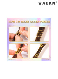 دبليو أيه أو كي أن 259PCS اكسسوارات مجوهرات الشعر للنساء أو الرجال الضفائر، حبل الشعر التاج المعدني جوفاء راو حبل الدائري، الشعر الألومنيوم الخرز سحر الذهب الضفائر حلقة الأصفاد مقاطع مع المعلقات لزينة الشعر  - Image 4