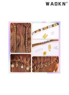 دبليو أيه أو كي أن 259PCS اكسسوارات مجوهرات الشعر للنساء أو الرجال الضفائر، حبل الشعر التاج المعدني جوفاء راو حبل الدائري، الشعر الألومنيوم الخرز سحر الذهب الضفائر حلقة الأصفاد مقاطع مع المعلقات لزينة الشعر  - Image 5