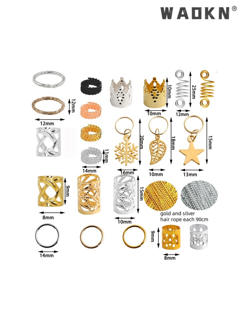 WAOKN 259 PCS Hair Jewelry Accessories for Women or Men Braids, Hair Rope Metal Crown Hollow Rao Rope Ring, Hair Aluminum Beads Charms Gold Braids Ring Cuffs Clips with Pendants for Hair Decorations  - Image 2