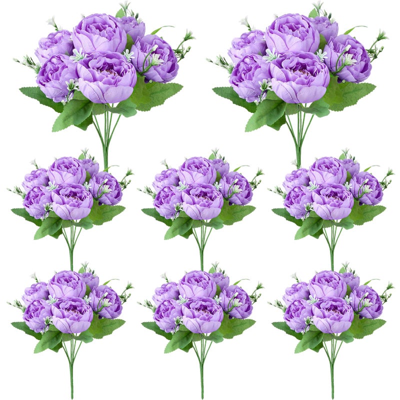 Ovveroche 8 Pack Purple Peonies Artificial Flowers, Fake Silk Hydrangea Bouquet for Bridal Wedding Home Table Decor Reusable Dining Opening Ceremony Birthday Arrangement Faux Floral - Image 1