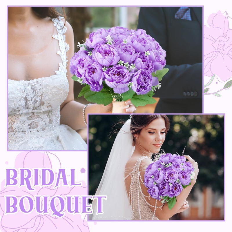 Ovveroche 8 Pack Purple Peonies Artificial Flowers, Fake Silk Hydrangea Bouquet for Bridal Wedding Home Table Decor Reusable Dining Opening Ceremony Birthday Arrangement Faux Floral - Image 2