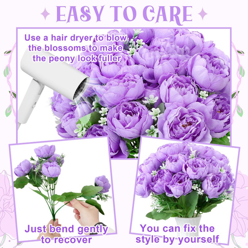 Ovveroche 8 Pack Purple Peonies Artificial Flowers, Fake Silk Hydrangea Bouquet for Bridal Wedding Home Table Decor Reusable Dining Opening Ceremony Birthday Arrangement Faux Floral - Image 4