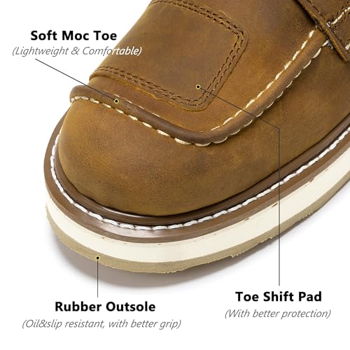 ROCKROOSTER Magnolia 6" Side-Zipper Wedge Boots for Men, Lightweight Soft Moc Toe Motorcycle Boots SAP309-Brown-14 - Image 2