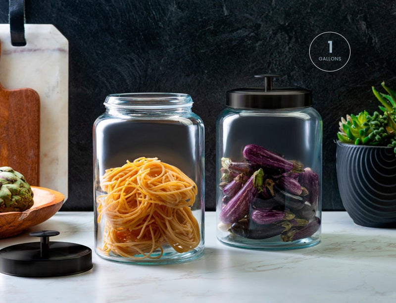 Kook حاويات تخزين زجاجية من كوك مع أغطية، جرة زجاجية مع غطاء، 1 جالون، مجموعة من 2، حاوية زجاجية، تخزين، غسيل، جرة مطبخ، (دائري، أسود) - Image 2