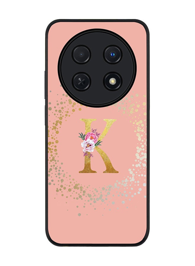 Stylizedd Rugged Black edge case for Huawei nova 12i 4G, Slim fit Soft Cover - Custom Monogram Initial Letter Floral Pattern Alphabet - K (Rose Pink) - Image 1