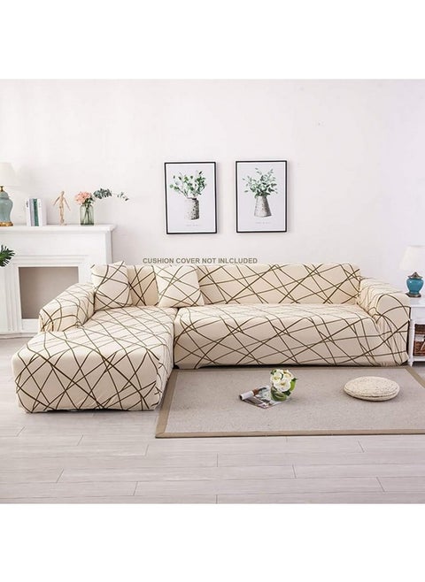 House of Quirk Universal Sectional 140 GSM Sofa Covers L - Shape Slipcover 2pcs Elastic L-Type Chaise Sofa Furniture Protector (Beige Line)