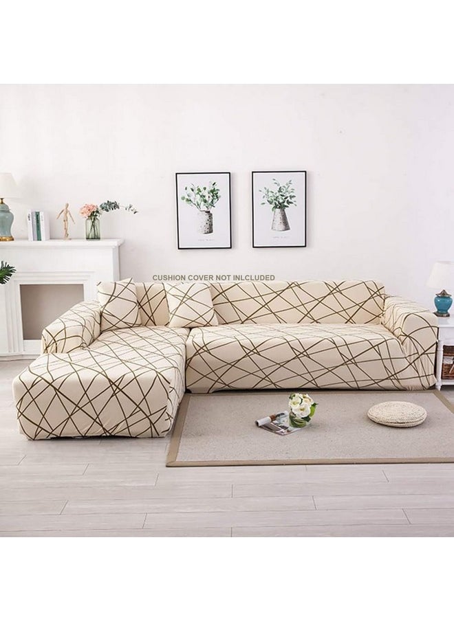 هاوس أوف كويرك أغطية أريكة House of Quirk Universal Sectional 140 GSM - غطاء أريكة على شكل حرف L - قطعتان - واقي أثاث أريكة مرنة على شكل حرف L (خط بيج)  - Image 1