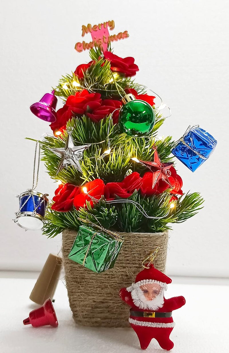 Dekorly Mini Xmas Tree 30cm Artificial Small Tabletop Christmas Pine Tree with LED String Lights Ornaments for Holiday Home Office Decoration dekolry - Image 1
