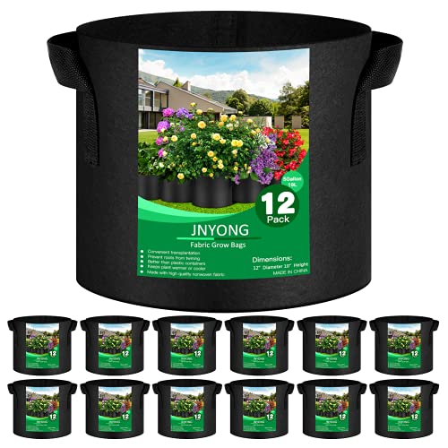 JNYONG 12-Pack 5 Gallon Thickened Non-Woven Grow Bags, Aeration Fabric Pots with Handles - Image 1