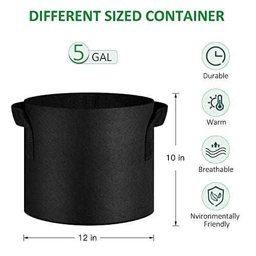 JNYONG 12-Pack 5 Gallon Thickened Non-Woven Grow Bags, Aeration Fabric Pots with Handles - Image 2