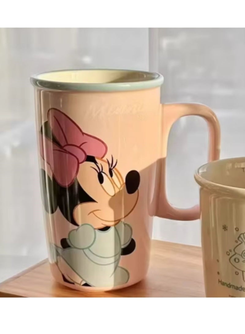 ديزني كوب سيراميك ميني ماوس – كوب قهوة كرتوني كبير مطبوع ثلاثي الأبعاد، سعة 500 مل، كوب هدايا وردي لطيف للأطفال والكبار - Image 5