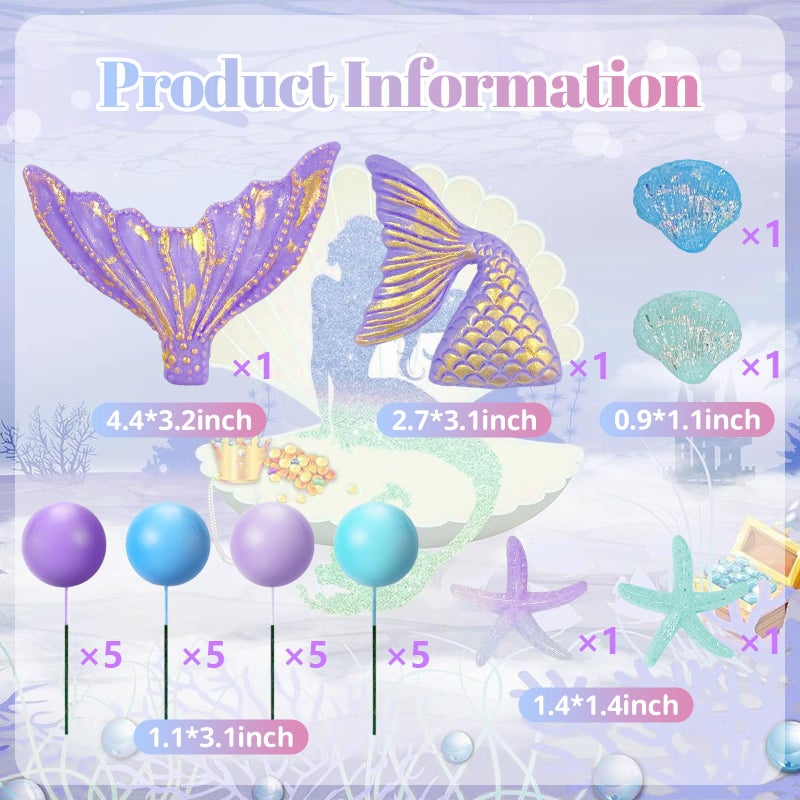Lukinuo Mermaid Cake Topper 26Pcs Under The Sea Cake Decors Seashell Cake topper Mermaid Tail Cake Decoration Mermaid Birthday Cake Toppers for Mermaid Theme Party Supplies Birthday Party Baby Shower - Image 2