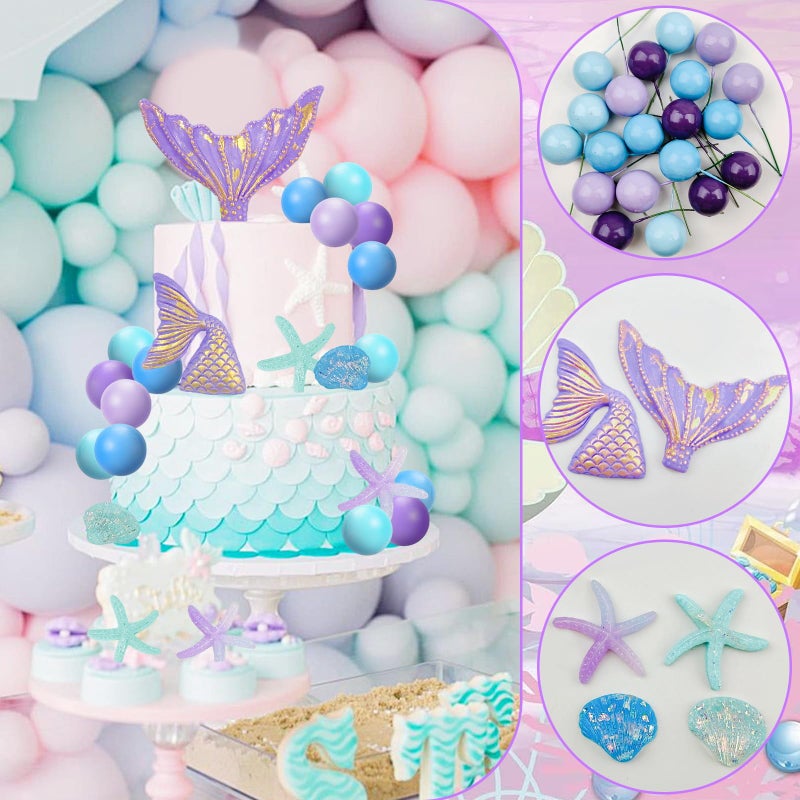 Lukinuo Mermaid Cake Topper 26Pcs Under The Sea Cake Decors Seashell Cake topper Mermaid Tail Cake Decoration Mermaid Birthday Cake Toppers for Mermaid Theme Party Supplies Birthday Party Baby Shower - Image 3