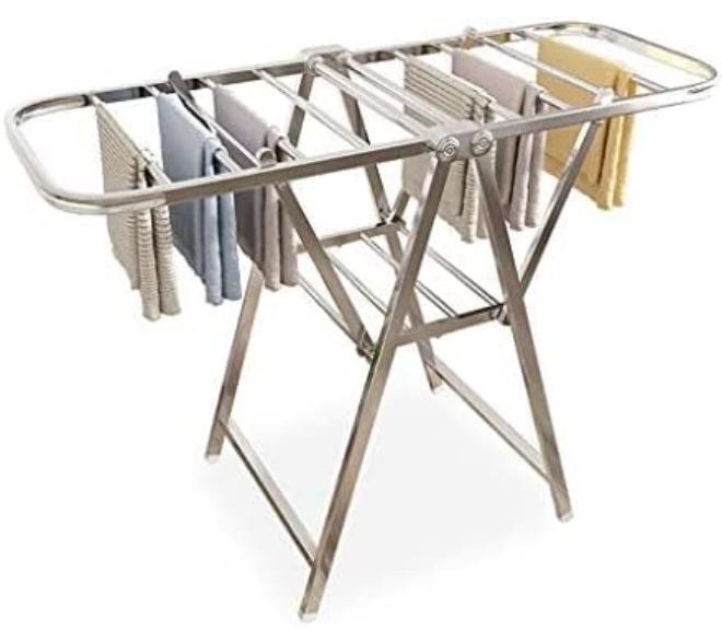 فاليو منشر غسيل استيل ضد الصدأ، منشر ملابس طبقتين ، حامل تجفيف ملابس قابل للطي لاستخدام الداخلي و الخارجي - Image 1