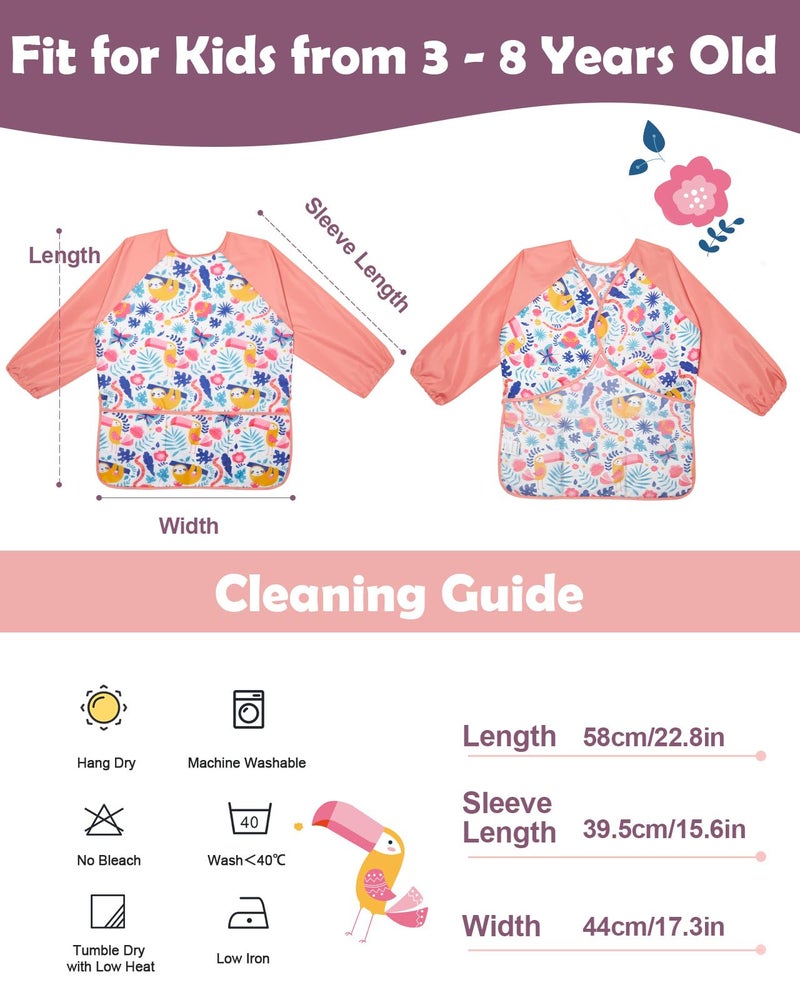 Lictin 2 Pack Kids Art Smocks, Toddler Smock, Waterproof Artist Painting Aprons for Children, with Long Sleeve and 3 Pockets for Age 3-8 Years Pink - Image 4